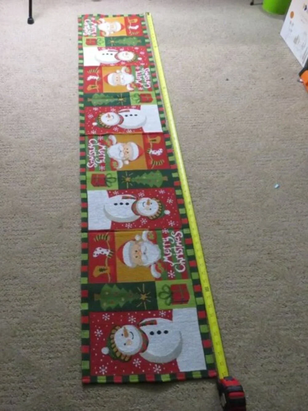 Santa & Snowman Merry Christmas Tapestry Table Runner Double Sided View 66x13